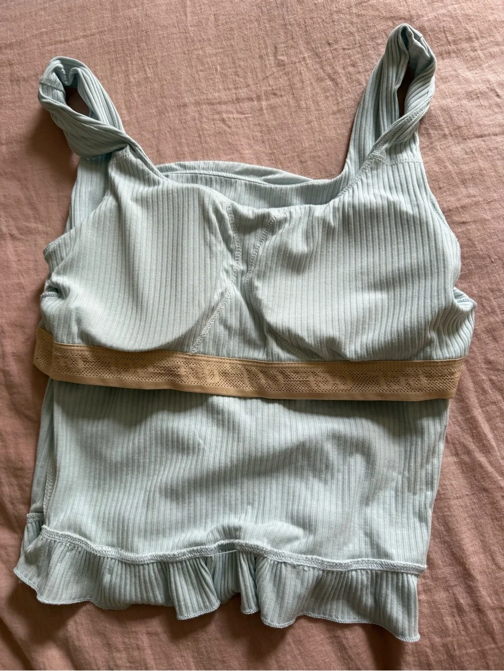 OGL Light Blue Ribbed Square-Neck Tank with Ruffle Hem - Picture 4 of 4
